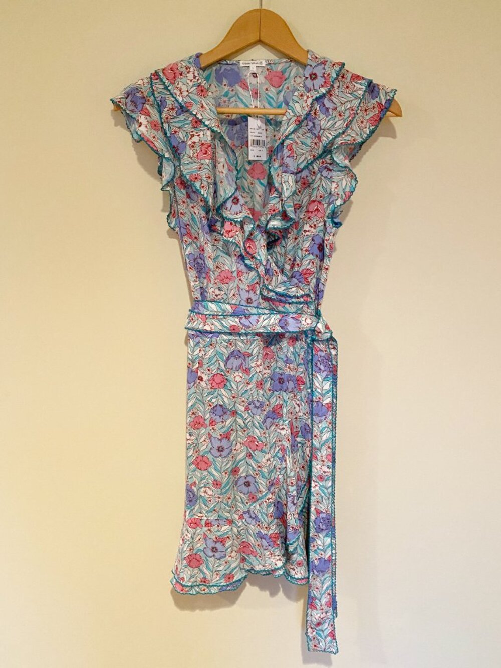 Poupette St Barth Ruffle V-Neck Wrap Mini Dress Size S NWT Floral